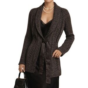 Vintage Y2K Brown Knitted Cottage Romantic Ribbon Tie Front Cardigan